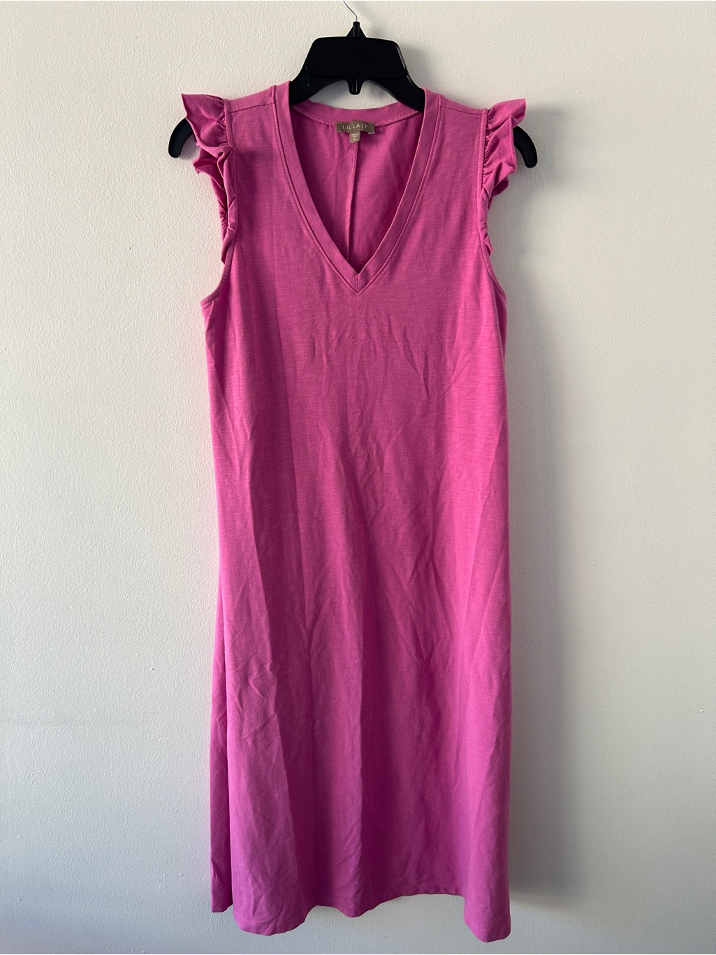 Lilla P Pink Ruffle V-Neck Midi Dress | Coastal Casual | Size S